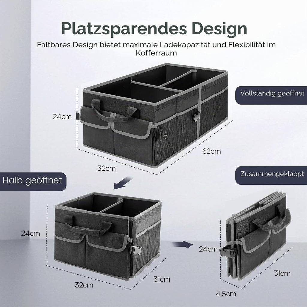 Kofferraum-Organizer faltbar mit Deckel – wasserdicht, rutschfest, für Kofferraum & Rücksitz