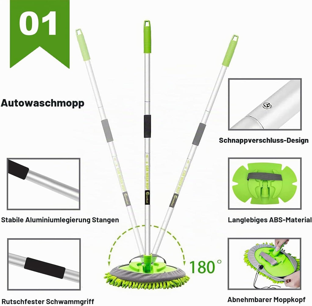 160CM Autowaschbürste Waschbürste Auto Mit Langer Griff, 2 in 1 Mikrofaser Chenille Autowaschmopp Waschhandschuh Reinigungsbürste Für Auto RV Trucks Wohnwagen Wohnmobil