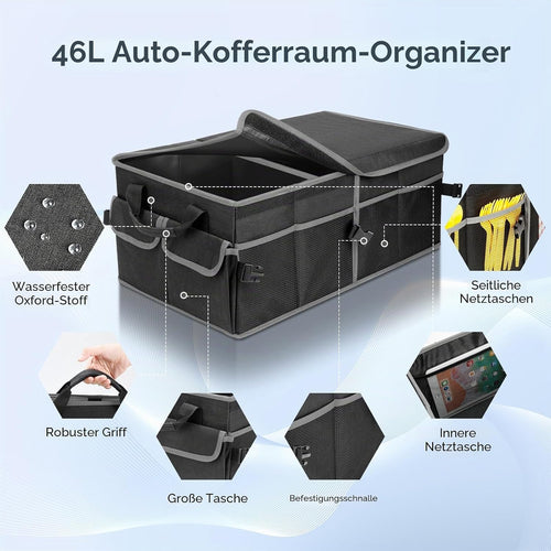 Kofferraum-Organizer faltbar mit Deckel – wasserdicht, rutschfest, für Kofferraum & Rücksitz