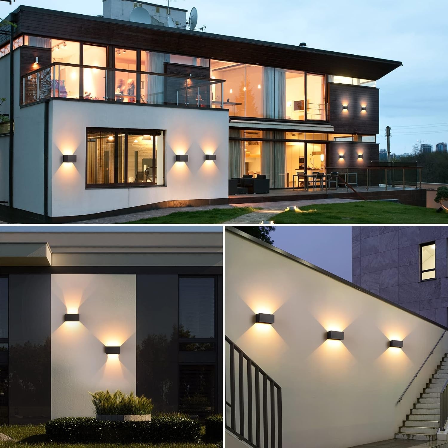 Wandleuchte Innen/Außen 24W Led,Außenleuchte Wandlampe,Ip65 Wasserdichte Außenwandleuchte 3000K Warmweiß Wandbeleuchtung,Up down Wandlichter Lichtstrahl Einstellbar Für Balkon,Wohnzimmer,Schlafzimmer
