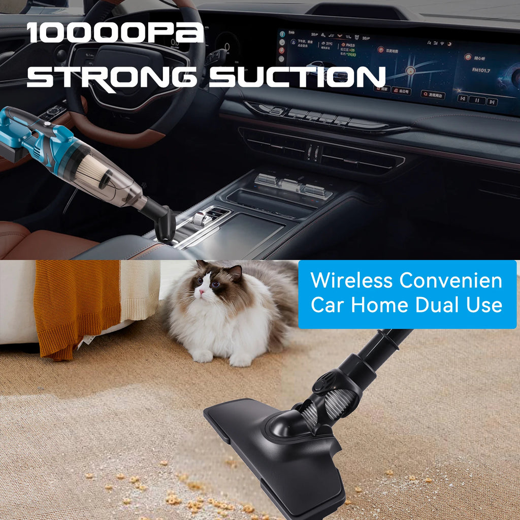 Akku-Handstaubsauger 10000PA – kabellos, mit LED-Licht, für Auto, Zuhause & Tierhaare
