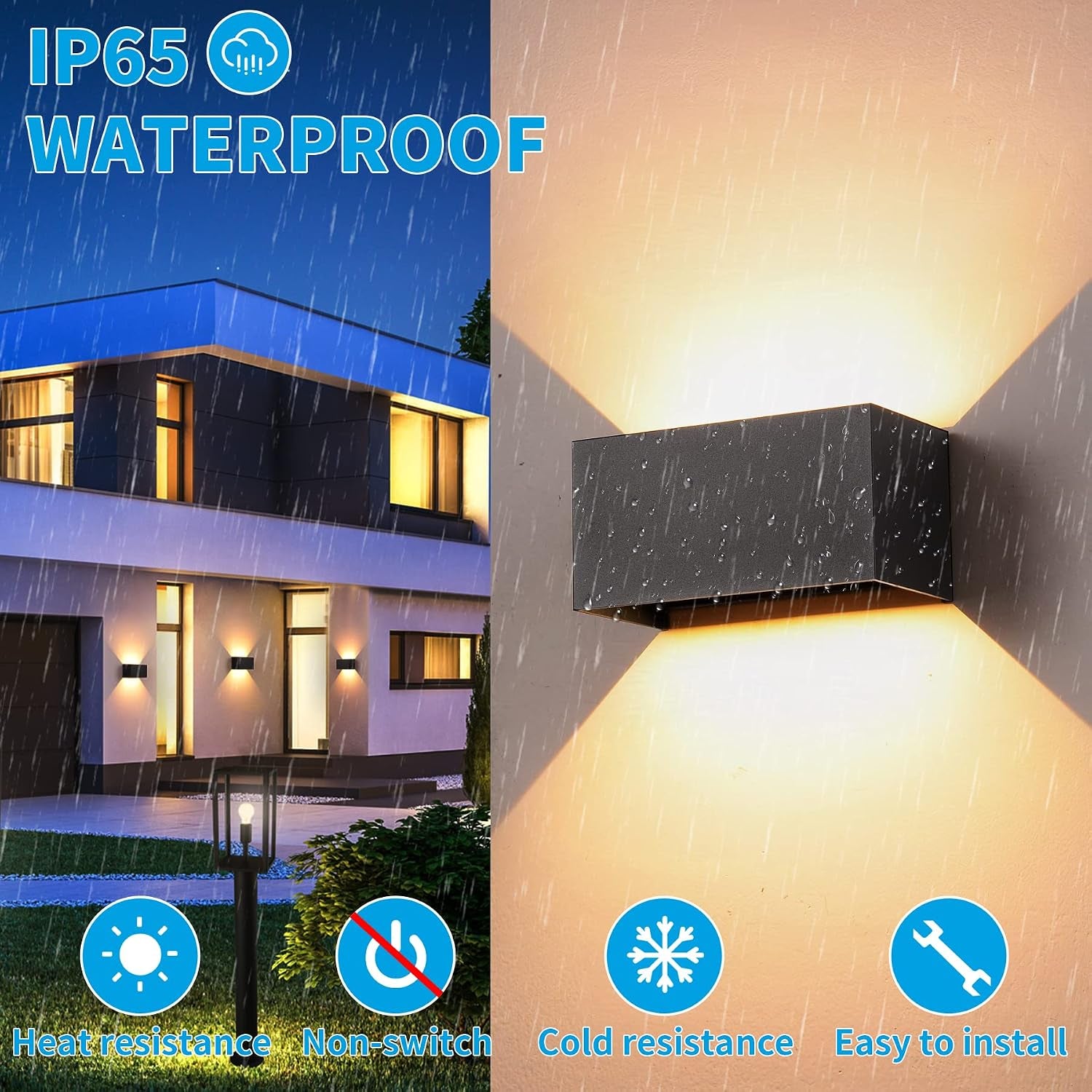 Wandleuchte Innen/Außen 24W Led,Außenleuchte Wandlampe,Ip65 Wasserdichte Außenwandleuchte 3000K Warmweiß Wandbeleuchtung,Up down Wandlichter Lichtstrahl Einstellbar Für Balkon,Wohnzimmer,Schlafzimmer