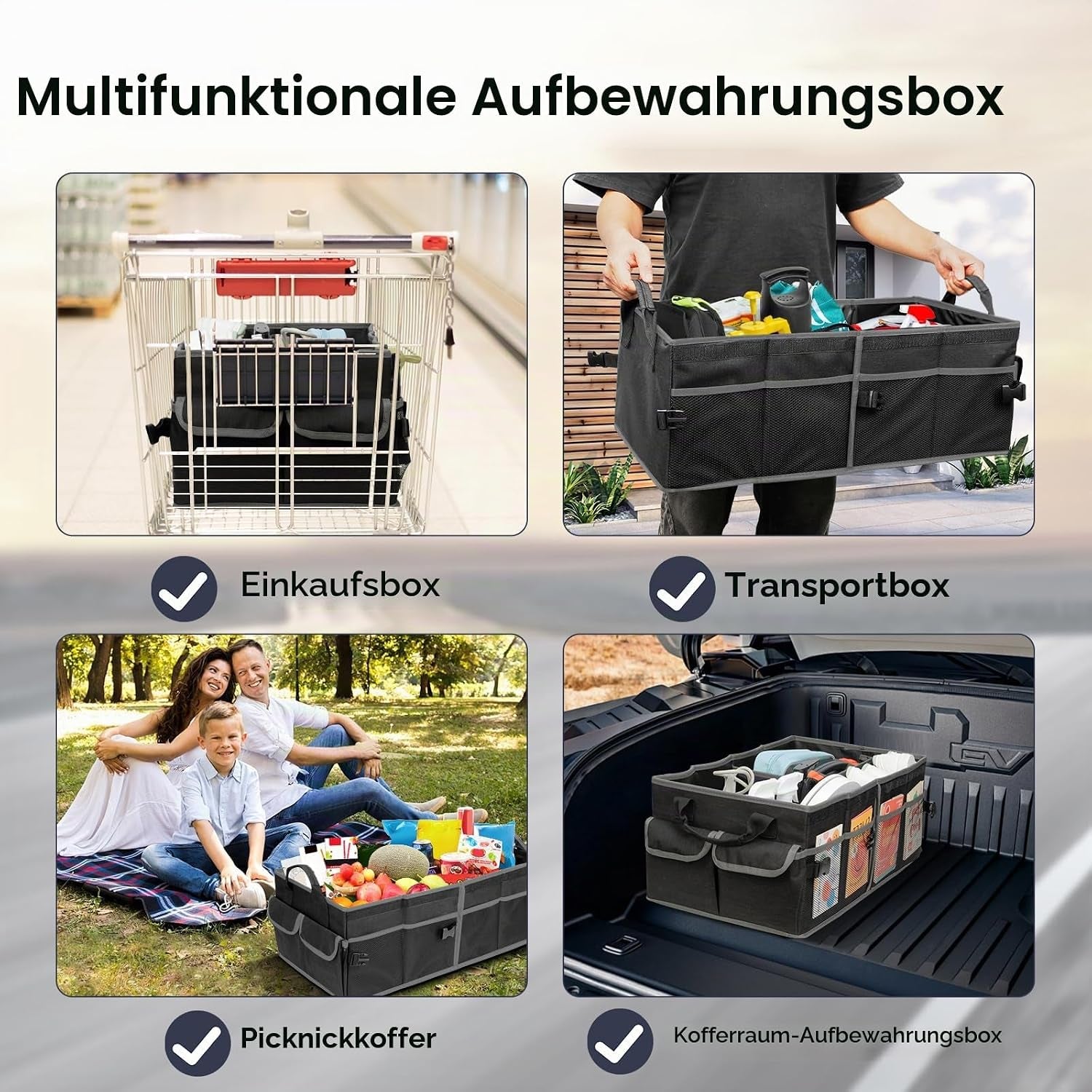 Kofferraum-Organizer faltbar mit Deckel – wasserdicht, rutschfest, für Kofferraum & Rücksitz