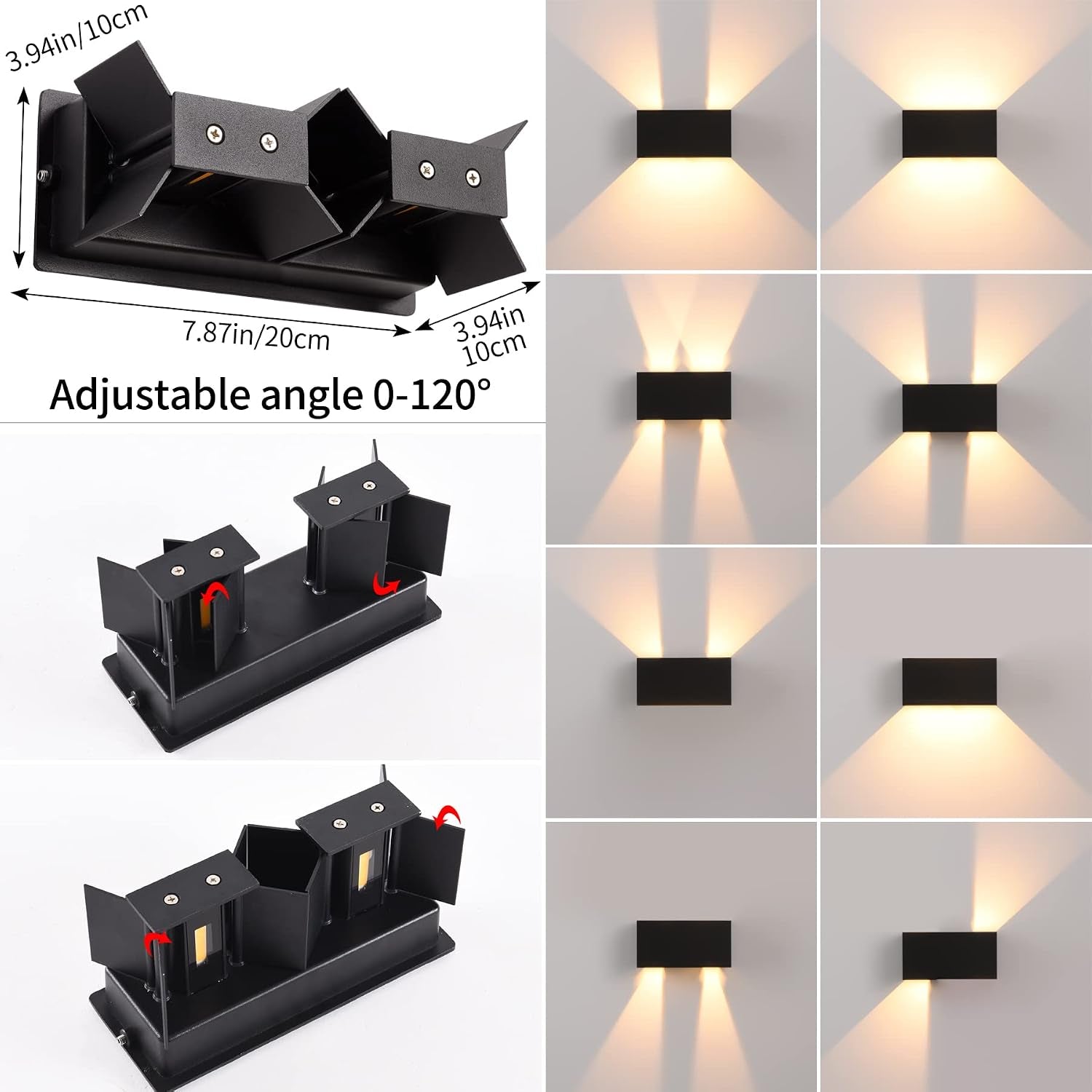Einstellbarer Abstrahlwinkel 0 bis 120 Grad der LED Wandleuchte